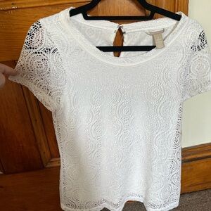 Banana republic white lace short sleeve blouse